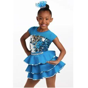 Girls Weissman Showtime dance costume “Candy hearts” in peacock, size SC (6/6x)